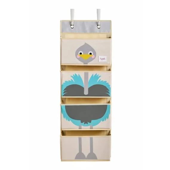 Rangement mural Autruche – 3 SPROUTS – 94 x 35 cm – 4 poches – Toile de coton et feutrine blanc