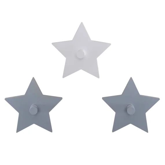 Lot De 3 Patères Murales Étoiles Little Stars Gris Et Blanc