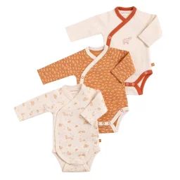 Bodies Bébé Croisés À Manches Longues Lot De 3 Beige/marron