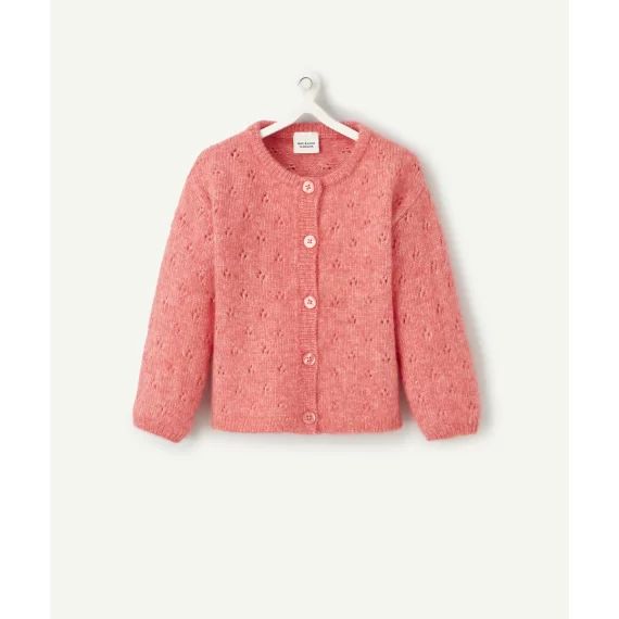 Cardigan fille rose en maille ajourée
