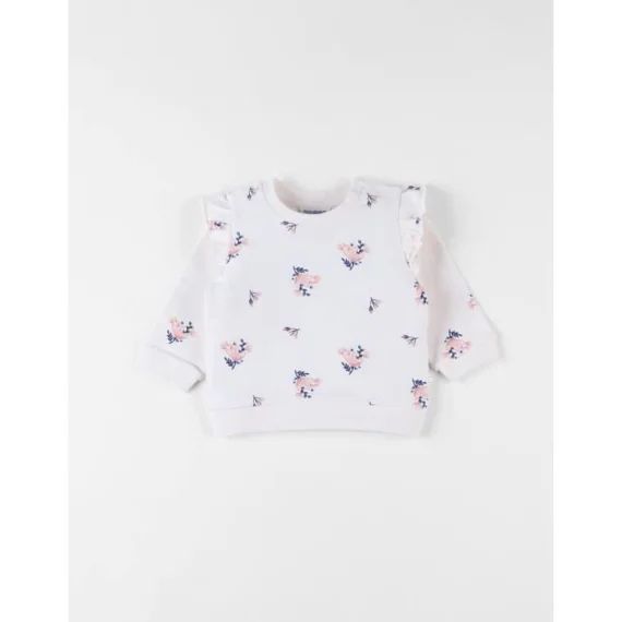 Pull Fleuri En Molleton Clair Rose