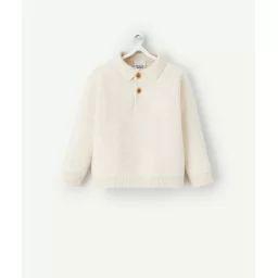 Pull col polo bébé garçon en fibres recyclées écru –  – Soldes