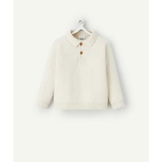 Pull col polo bébé garçon en fibres recyclées écru –  – Soldes