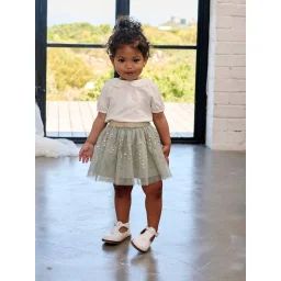 Ensemble cérémonie T-shirt et jupon en tulle bébé fille vert sauge