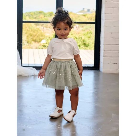 Ensemble cérémonie T-shirt et jupon en tulle bébé fille vert sauge