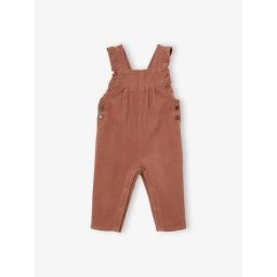 Salopette à volants bébé en velours noisette