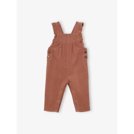 Salopette à volants bébé en velours noisette