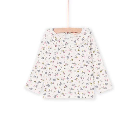T-shirt Manches Longues À Imprimé Fleuri – Ecru