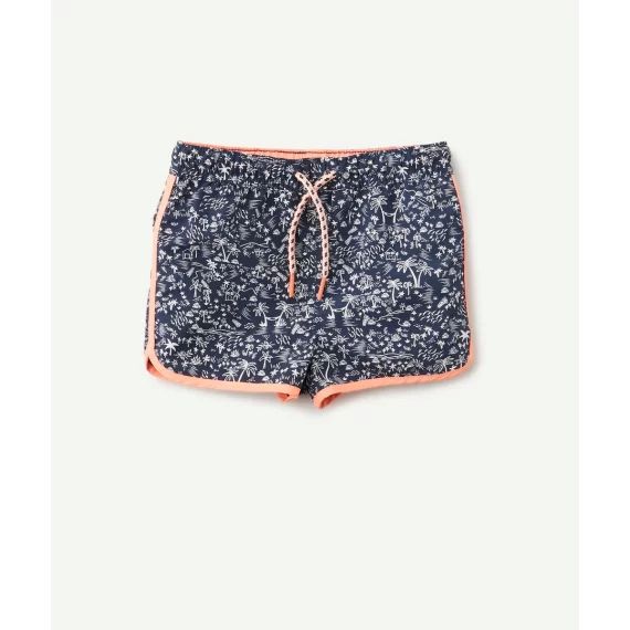 Le short de bain bleu imprimé palmiers avec details orange –  – Soldes