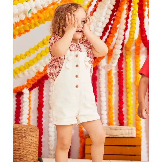 Salopette bébé fille en denim écru low impact –  – Soldes