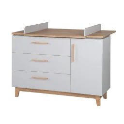 Commode À Langer 3 Tiroirs Et 1 Porte Caro Gris Clair / Chêne Doré