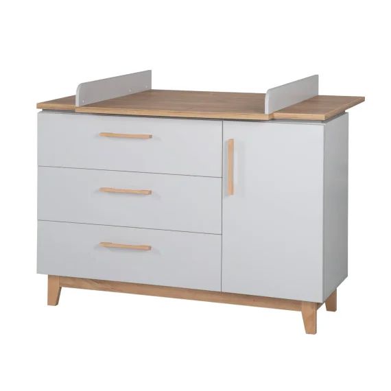 Commode À Langer 3 Tiroirs Et 1 Porte Caro Gris Clair / Chêne Doré