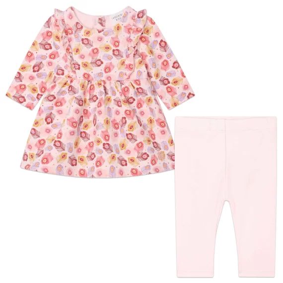 Robe et legging en coton Fille Rose