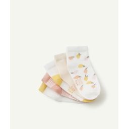 Lot de 5 paires de chaussettes bébé fille rose blanc et jaune –  – Soldes