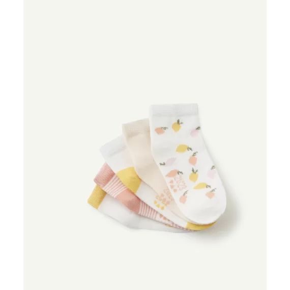 Lot de 5 paires de chaussettes bébé fille rose blanc et jaune –  – Soldes