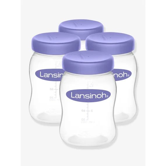 Lot de 4 pots de conservation LANSINOH 160 ml pour lait maternel transparent/lilas