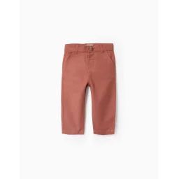 Pantalon Chino En Coton Et Lin Marrón Clair