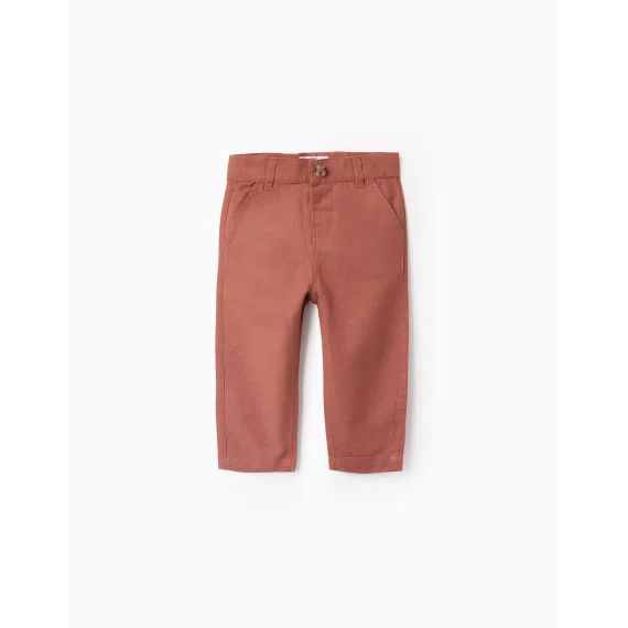 Pantalon Chino En Coton Et Lin Marrón Clair