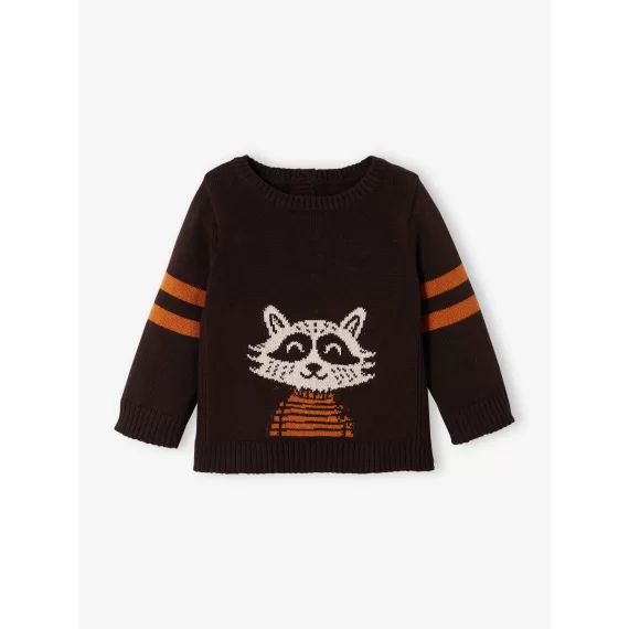 Pull bébé tricot raton-laveur chocolat