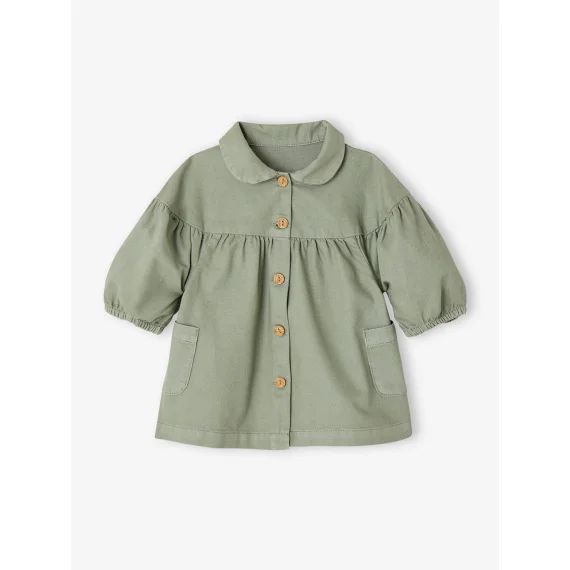 Robe en sergé bébé col claudine vert