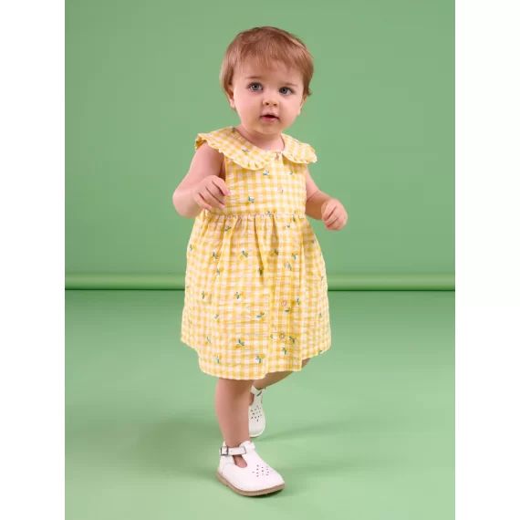 Robe Sans Manches Jaune À Imprimé À Carreaux – Ecru