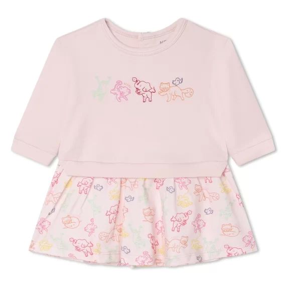Robe 2 en 1 bimatière en coton Fille Rose