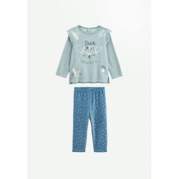 Pyjama Bébé 2 Pièces En Velours Bichette Bleu