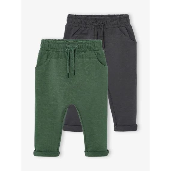 Lot de 2 pantalons en molleton BASICS bébé vert sapin + anthracite
