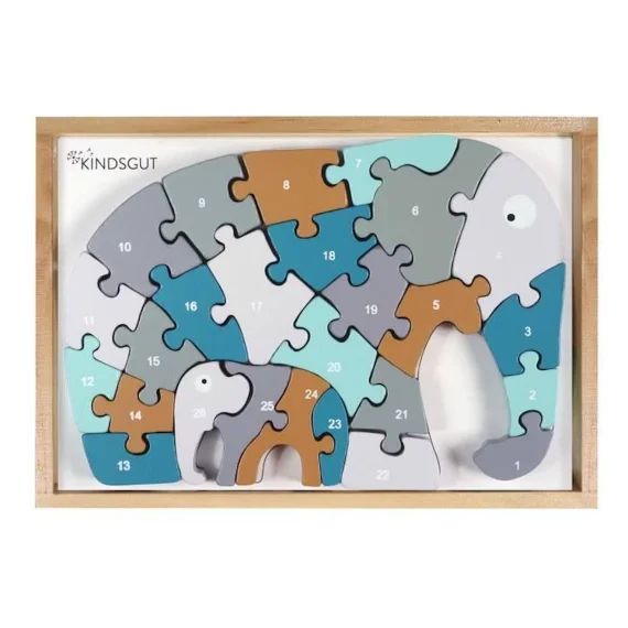 Puzzle lettre elephant en bois bleu
