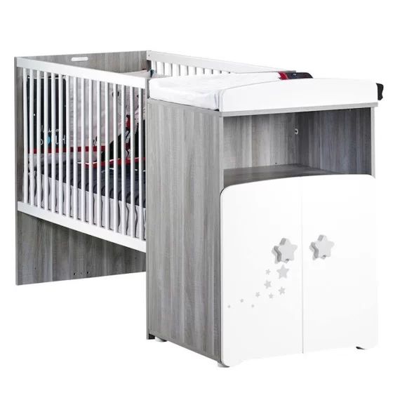 Lit combiné évolutif 120×60 en 90×190 en bois blanc