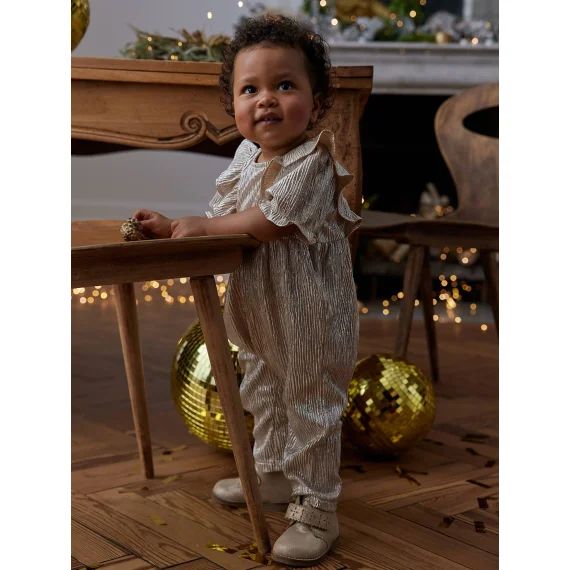 Combinaison de fête brillante à volants bébé fille or