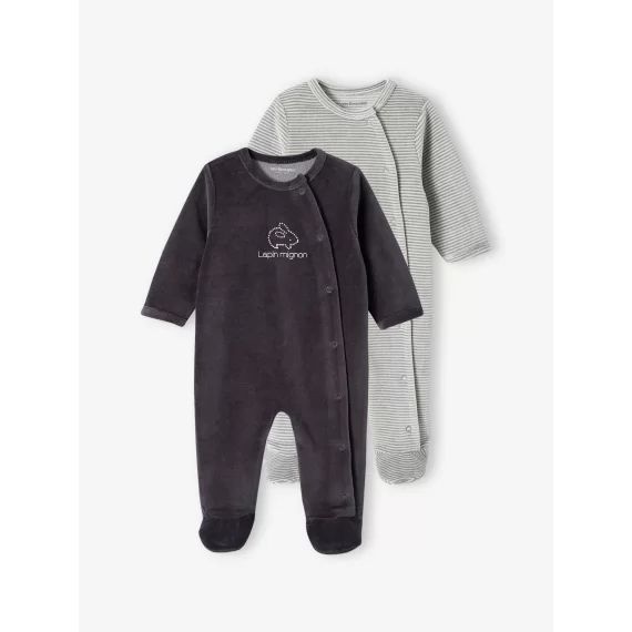 Lot de 2 dors-bien ouverture devant bébé en velours denim gris