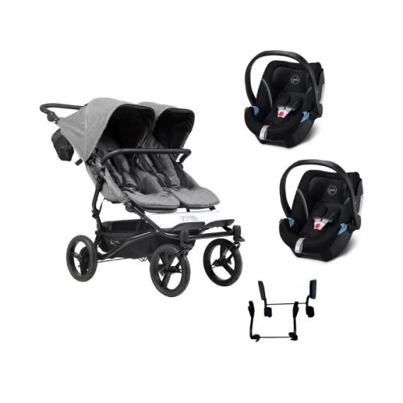 Poussette Double Mountain Buggy Duet V3.2 Luxury Edition – Herringbone + 2 Coques Cybex Aton 5
