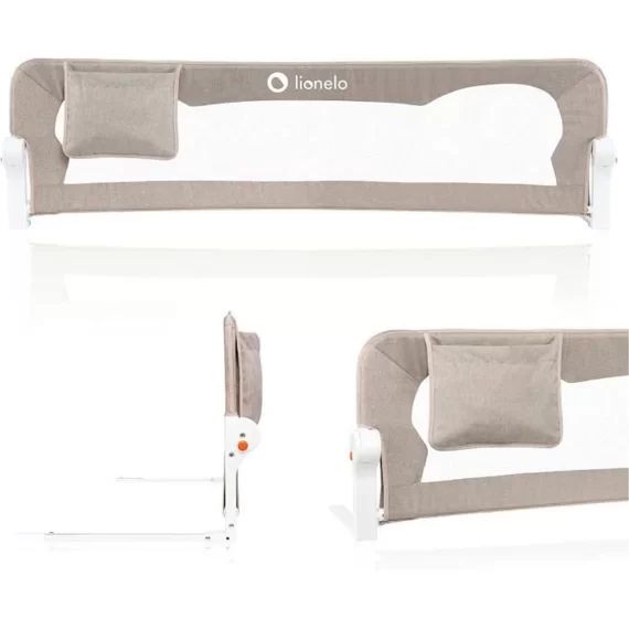 LIONELO Barrière de lit bébé Eva protection anti-chute 150cm filet aéré pliable – Beige beige