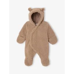 Combi-pilote naissance en fausse fourrure à oreilles beige