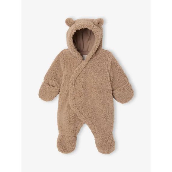 Combi-pilote naissance en fausse fourrure à oreilles beige