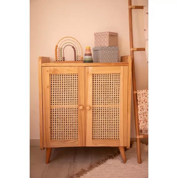 Commode cannage rotin et bois naturels