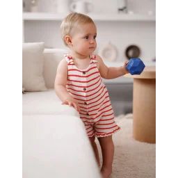 Combishort en jersey effet tricot bébé rayé rouge