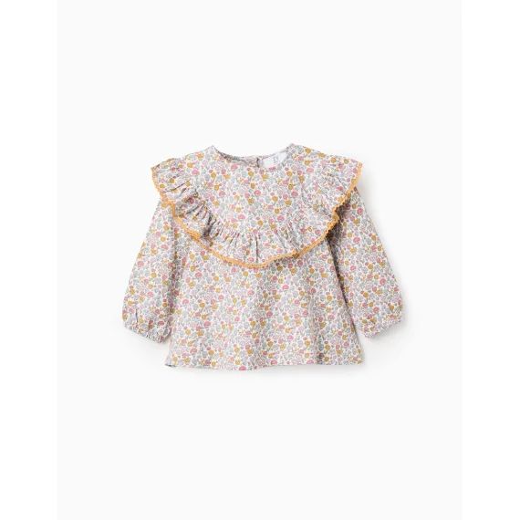 Chemisier Floral En Coton Beige Clair
