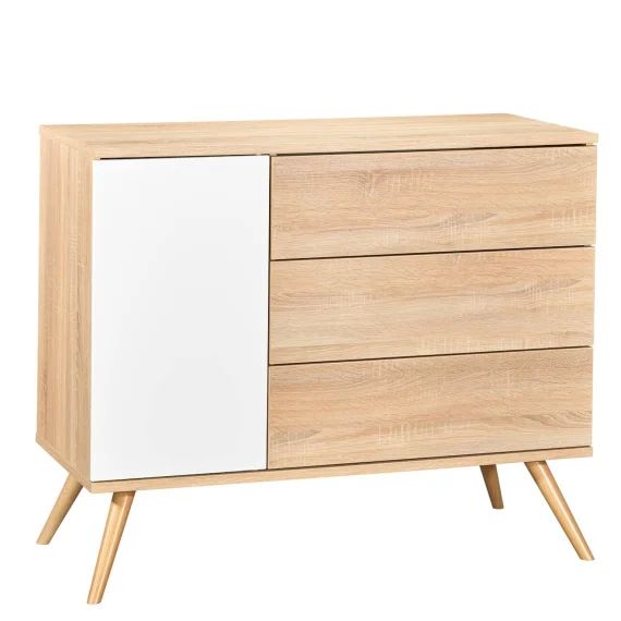 Commode 1 Porte 3 Tiroirs En Bois Blanc/marron