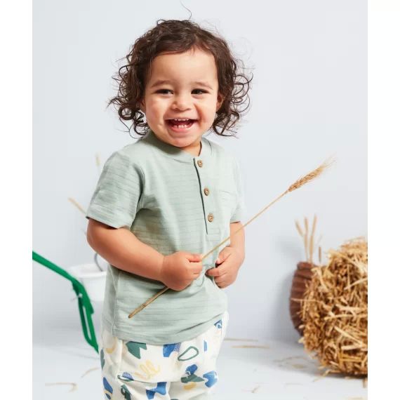 T-shirt bébé garçon en coton vert avec surpiqûres –  – Soldes
