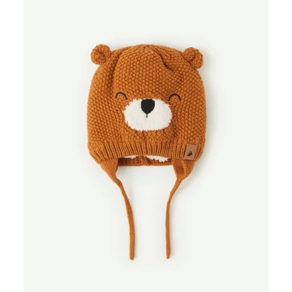 Bonnet en maille camel avec ourson polaire bébé garçon –  – Soldes