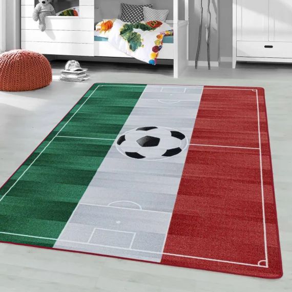 Tapis Enfant Motif Sport Foot Vert Blanc Rouge