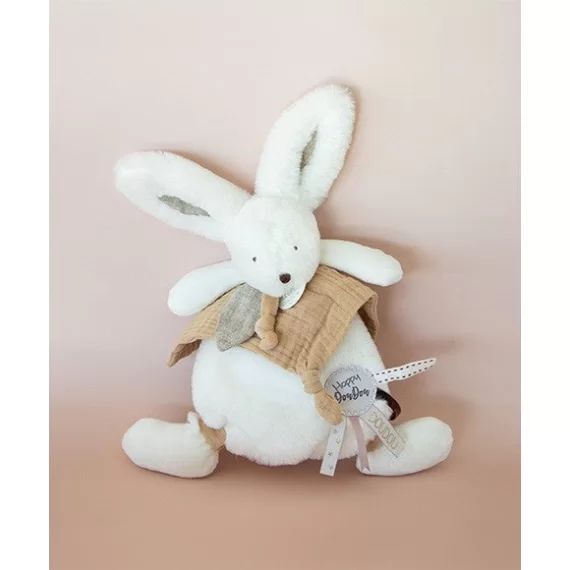Coffret Doudou plat Lapin Happy beige 25 cm
