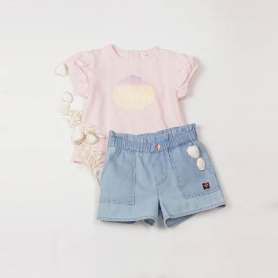 Short en denim de coton léger Fille Bleu