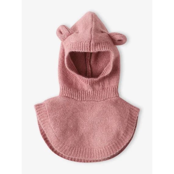 Cagoule avec plastron bébé fille en maille rose pâle