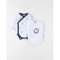 Set de 2 bodies en coton imprimé lion blanc