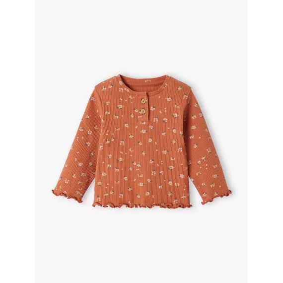 T-shirt en maille côtelée bébé manches longues rouille