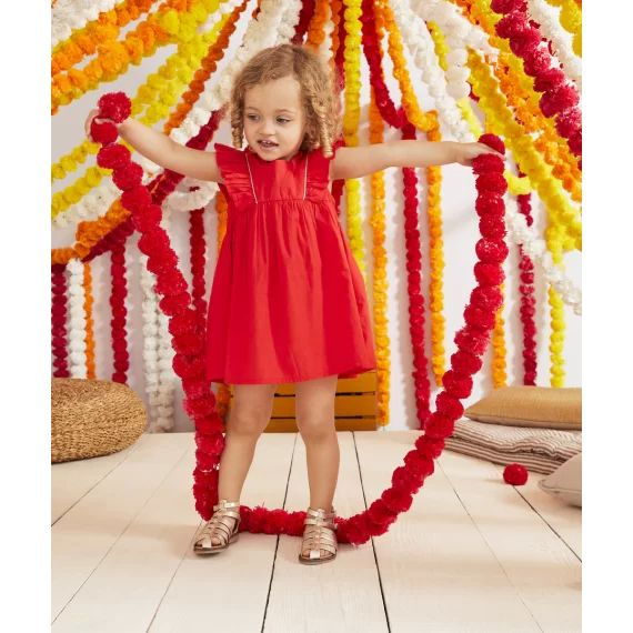 Robe bébé fille rouge en coton avec volants et détails pailletés –  – Soldes
