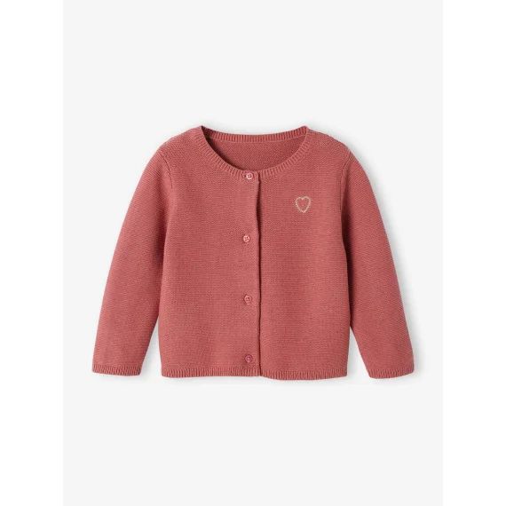 Cardigan broderie dorée coeur bébé BASICS vieux rose